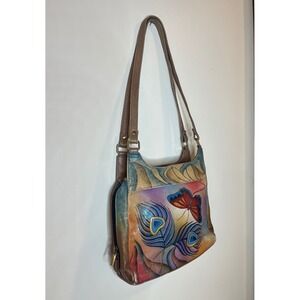 Anna by Anuschka Hand Painted Leather Butterfly Peacock Bag Vintage y2k Boho
